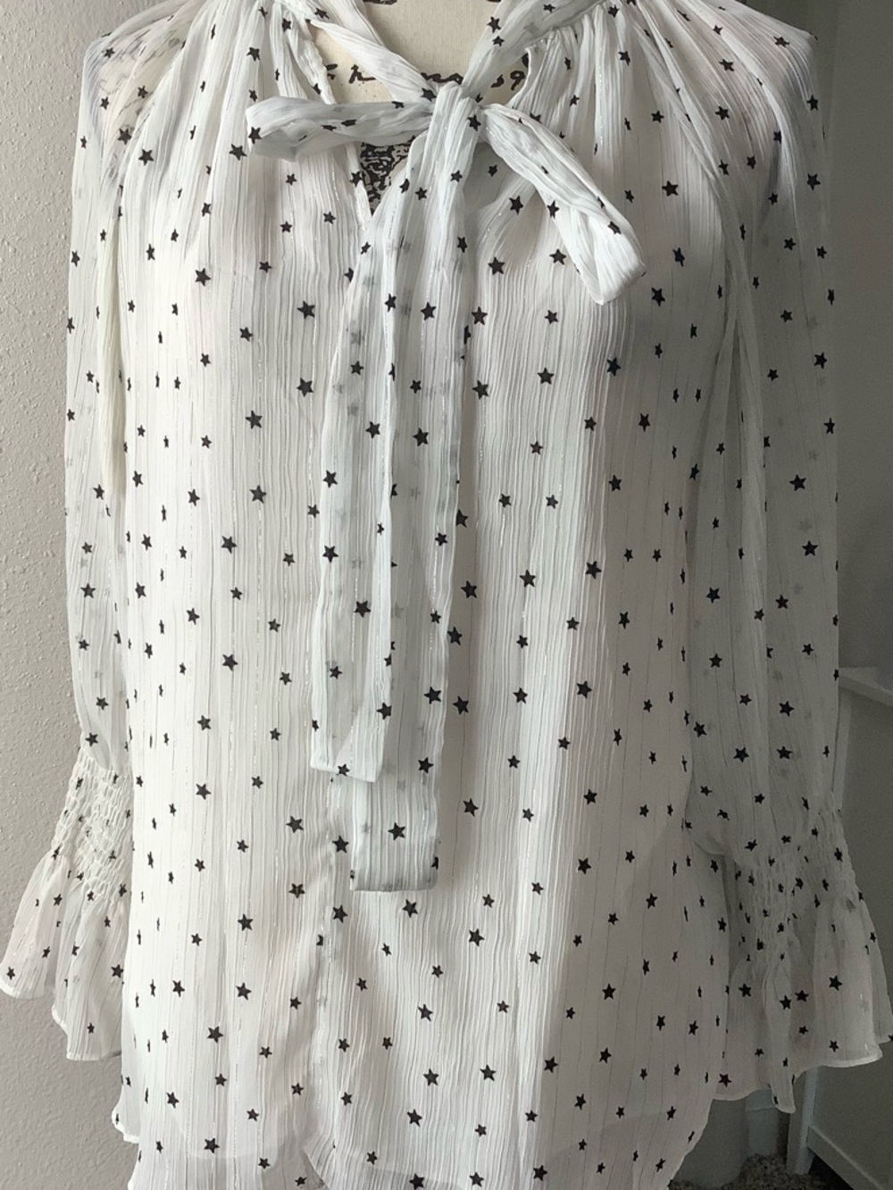 Mustard Seed White Star Tie-Neck Blouse